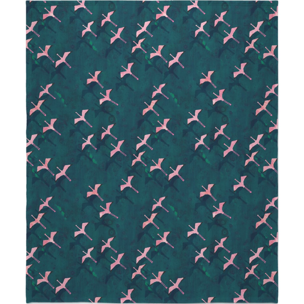 Flamingos Flying Blanket, Fleece, 50x60, Green, Classic Green