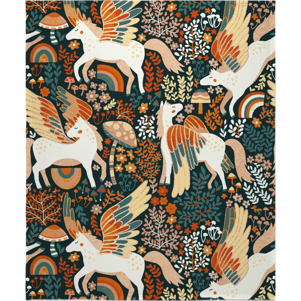Whimsical Pegasus Forest - Orange Blanket, Fleece, 50x60, Multicolor