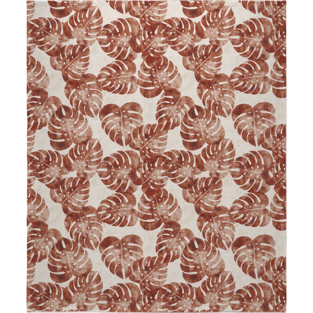 Monstera Leaves - Rust Blanket, Fleece, 50x60, Brown
