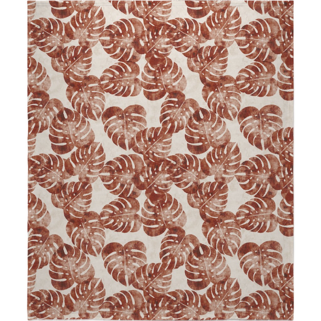 Monstera Leaves - Rust Blanket, Fleece, 50x60, Brown, Brown
