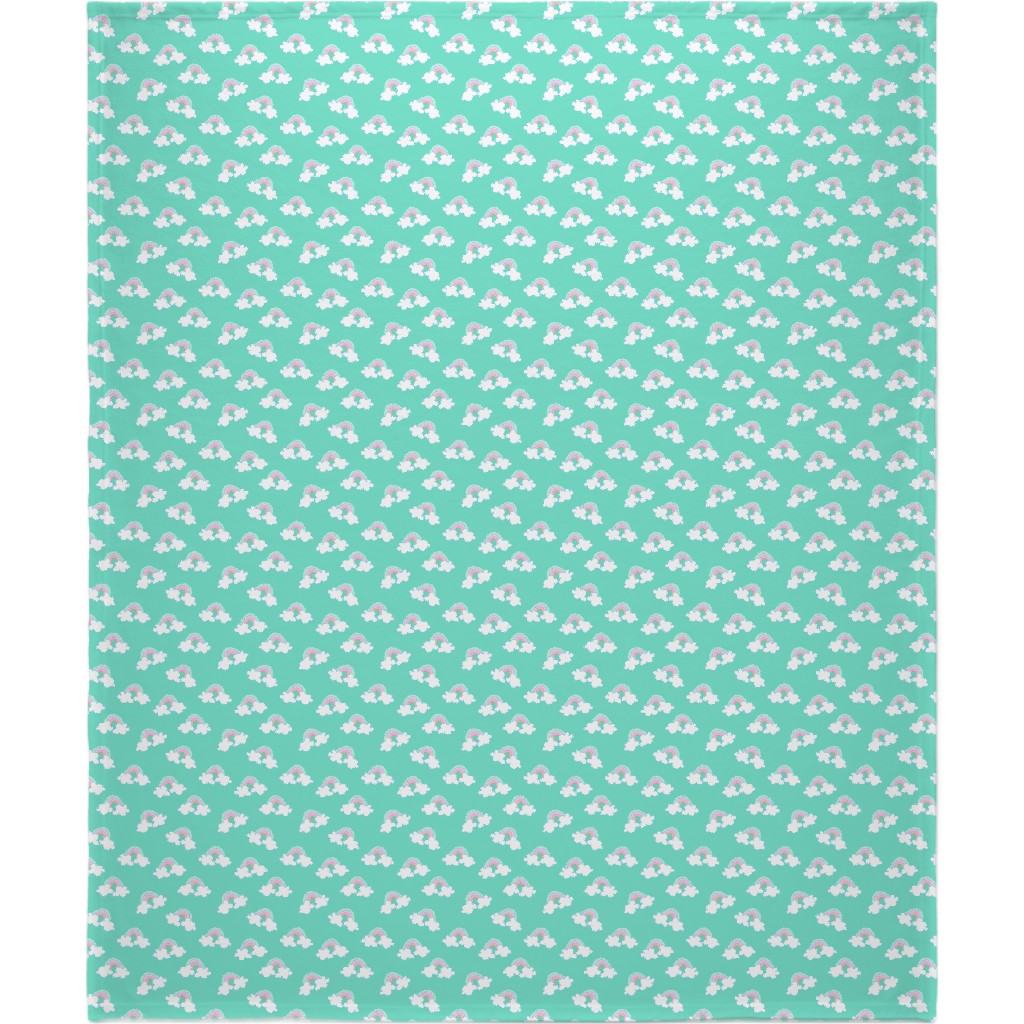 Nicola Unicorn Rainbows Blanket, Plush Fleece, 50x60, Green