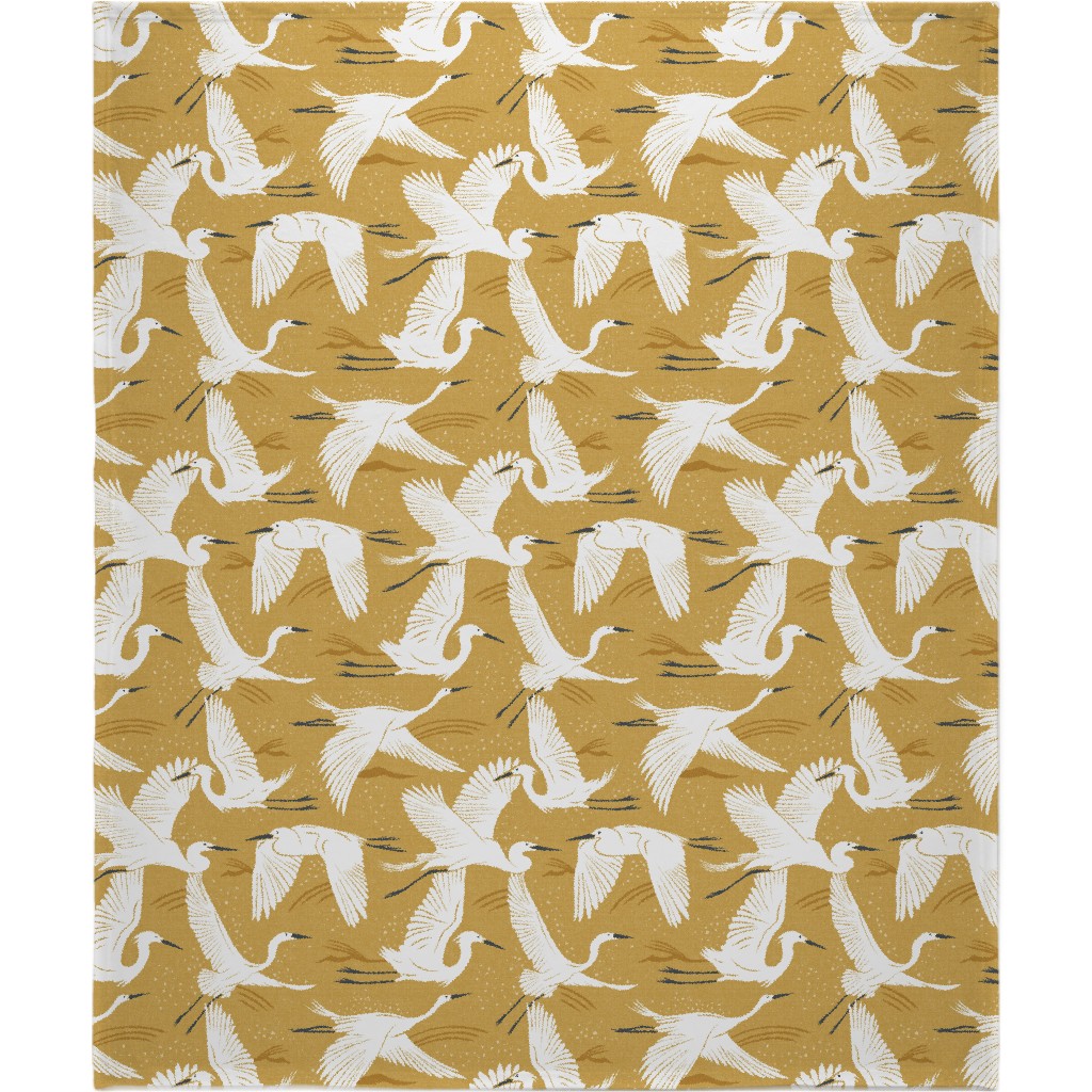 Soaring Wings Cranes Blanket, Plush Fleece, 50x60, Yellow, Golden