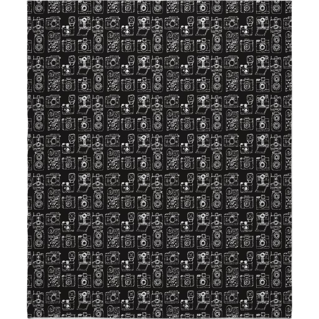 Vintage Cameras - Black and White Blanket, Plush Fleece, 50x60, Black