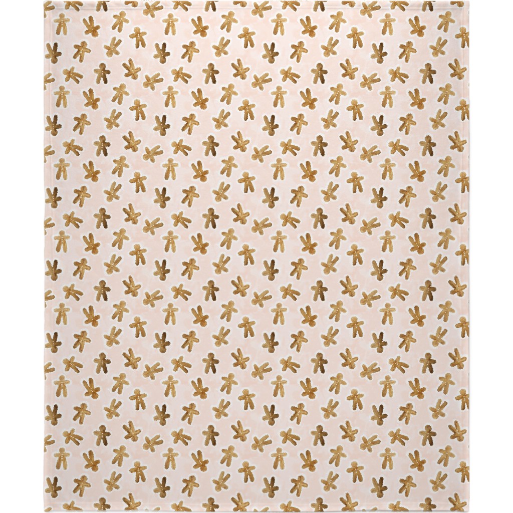 Christmas Gingerbread Men on Pink Watercolor Wash Blanket, Plush Fleece, 50x60, Pink, Bright Pink