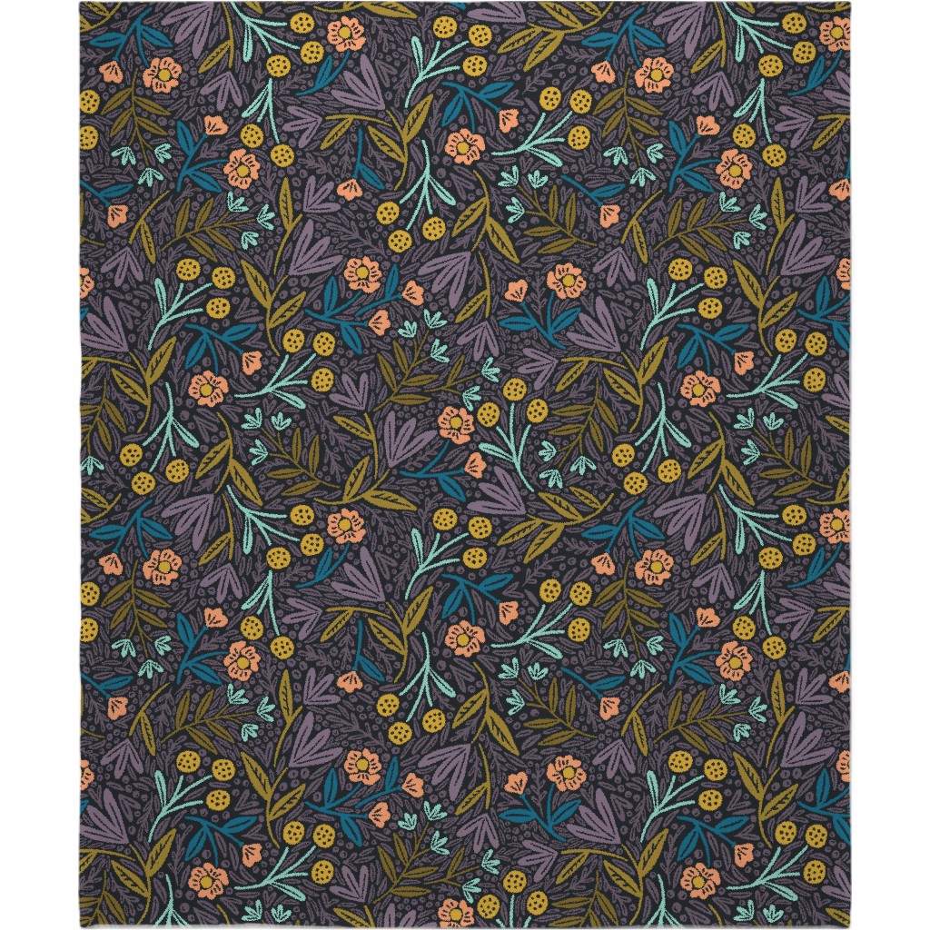 Lorelei Floral - Purple Blanket, Plush Fleece, 50x60, Purple
