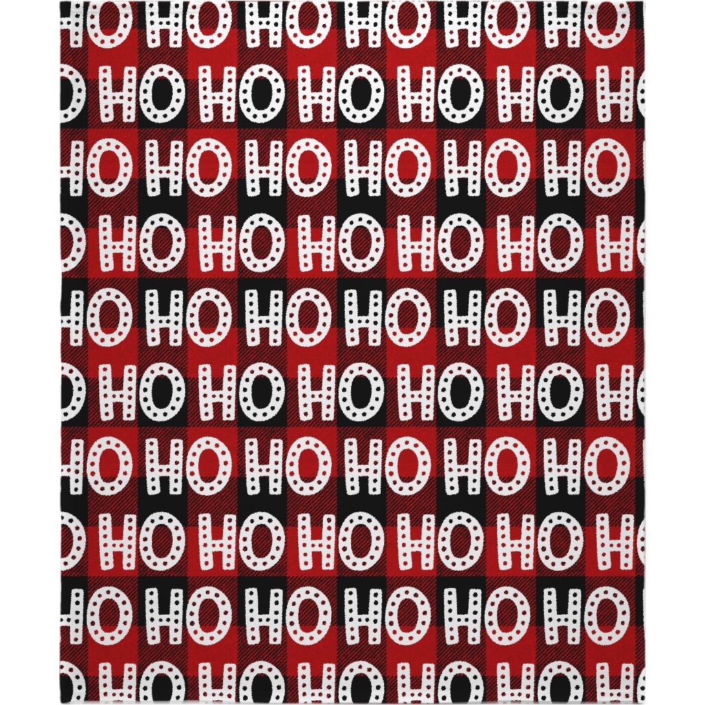 Buffalo Plaid Ho Ho Ho - Red and Black Blanket, Plush Fleece, 50x60, Red, Red