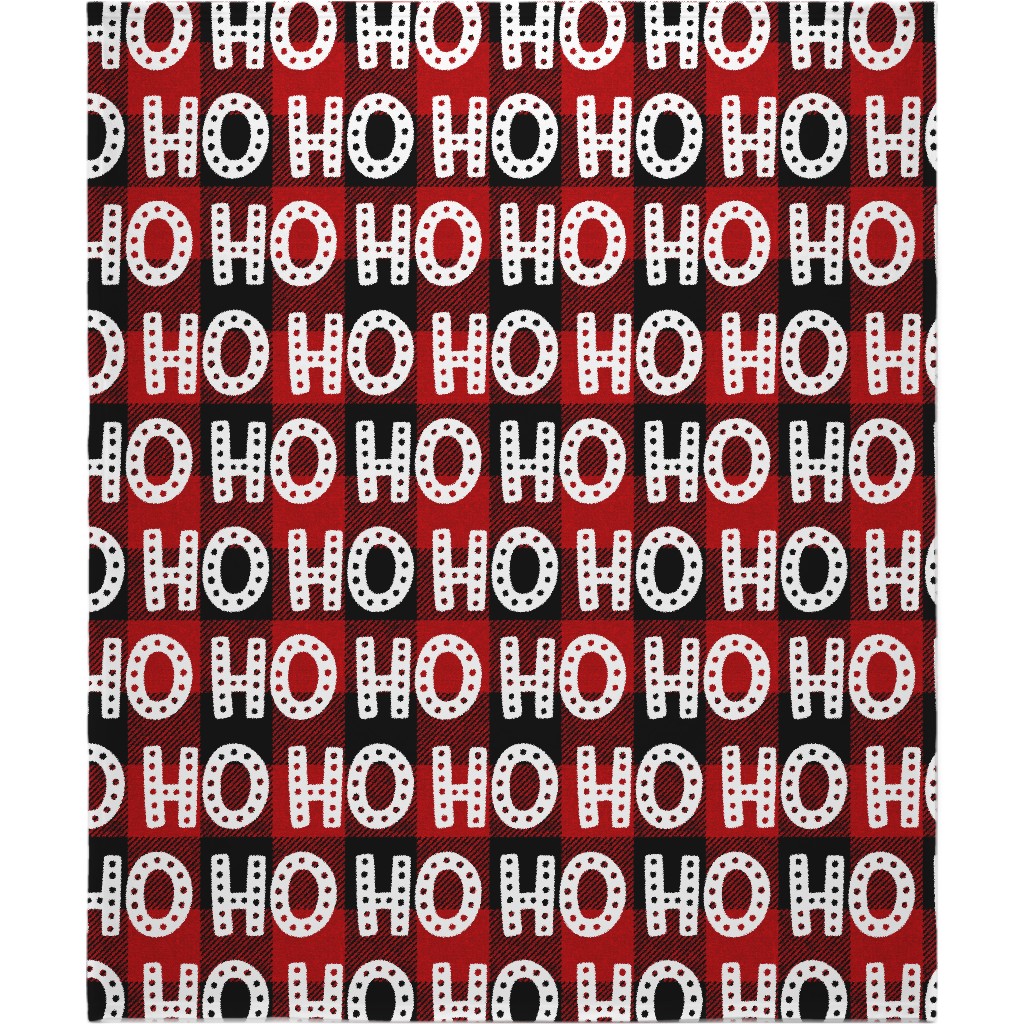 Buffalo Plaid Ho Ho Ho - Red and Black Blanket, Plush Fleece, 50x60, Red