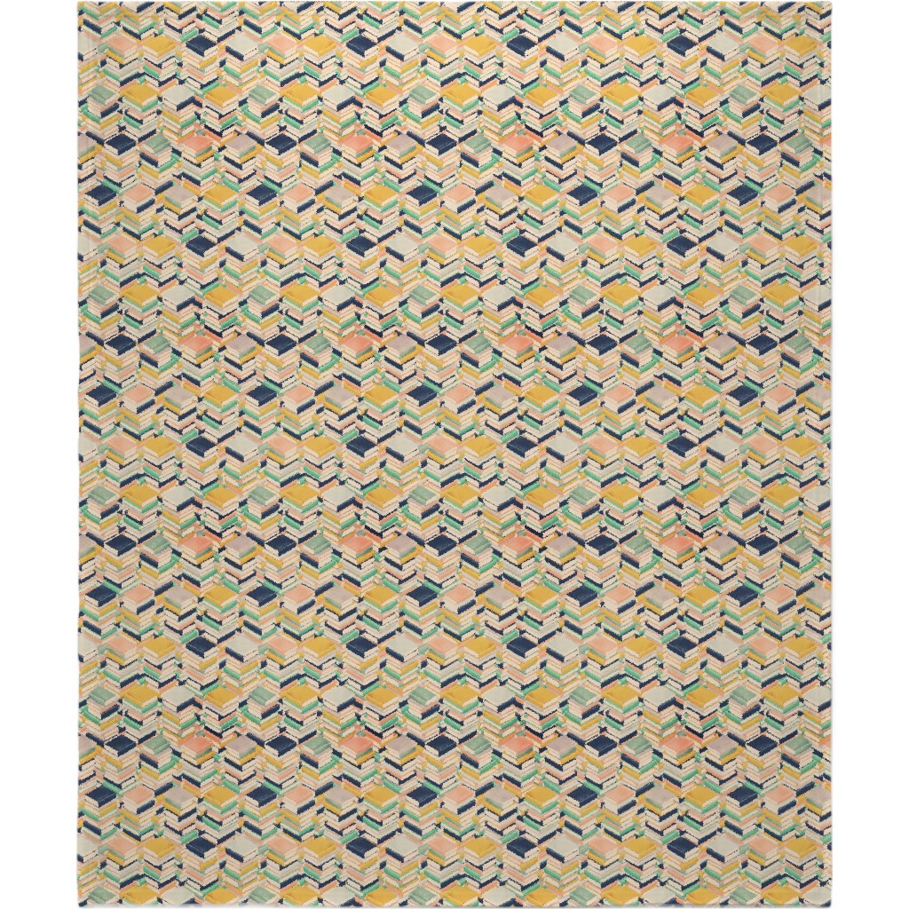 Book Stacks Blanket, Plush Fleece, 50x60, Yellow, Champagne