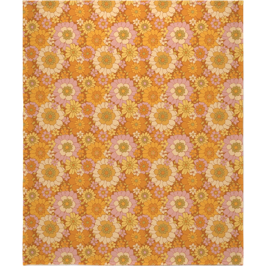 Avery Retro Floral Blanket, Plush Fleece, 50x60, Orange, Tawny