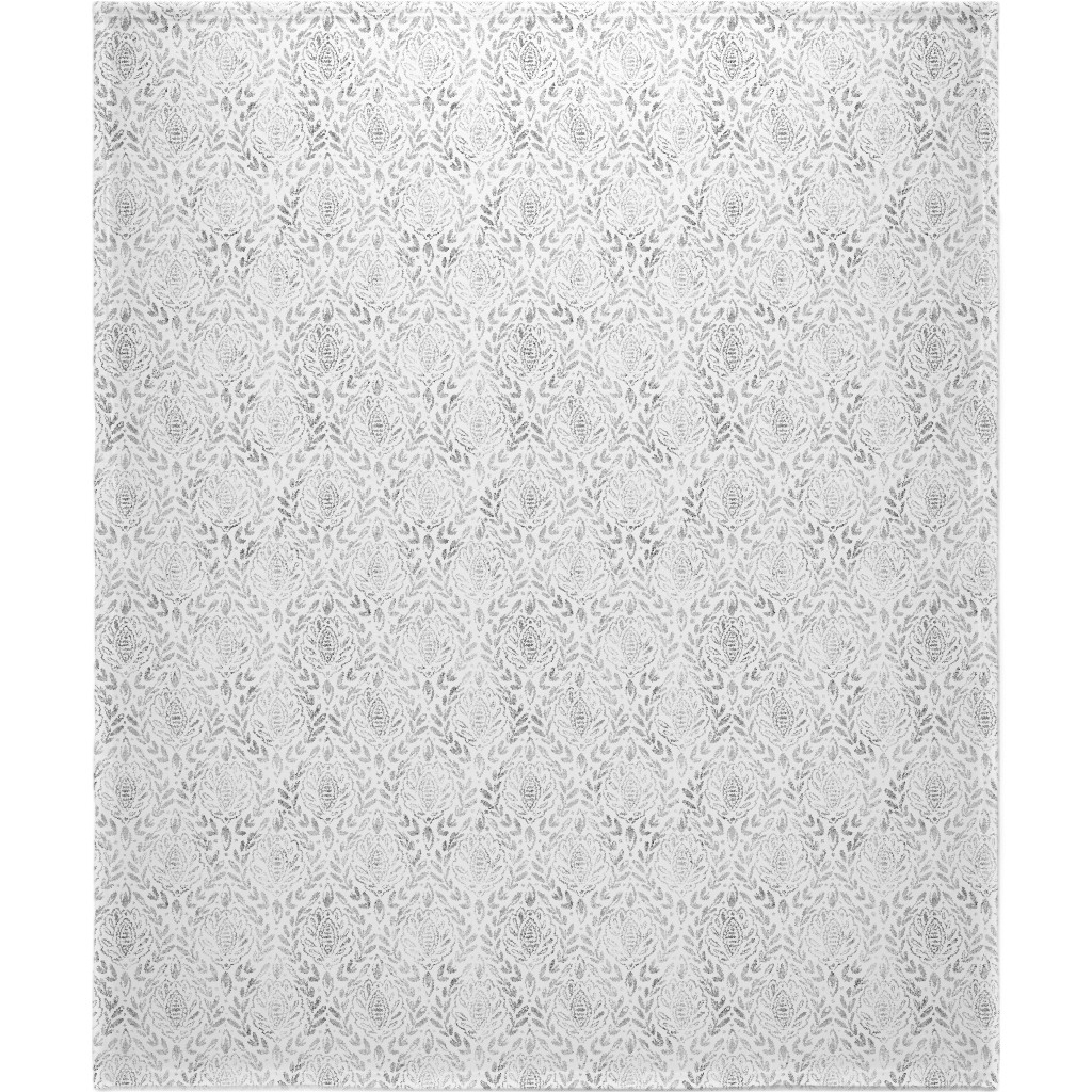 Distressed Damask Leaves - Grey Blanket, Plush Fleece, 50x60, Gray, Gray