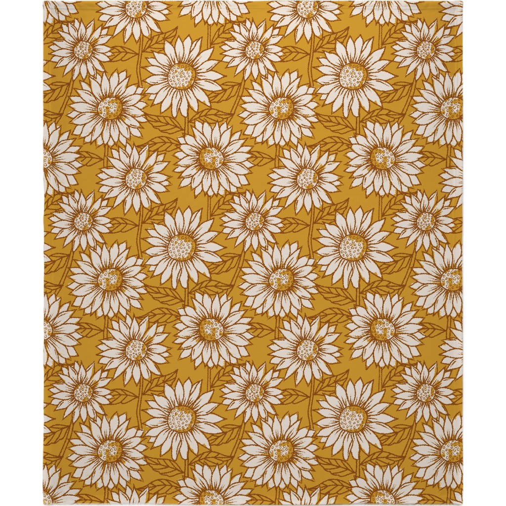 Golden Sunflowers - Yellow Blanket, Plush Fleece, 50x60, Yellow