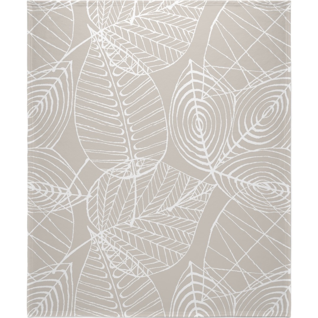 Leaves - Greige Blanket, Plush Fleece, 50x60, Beige