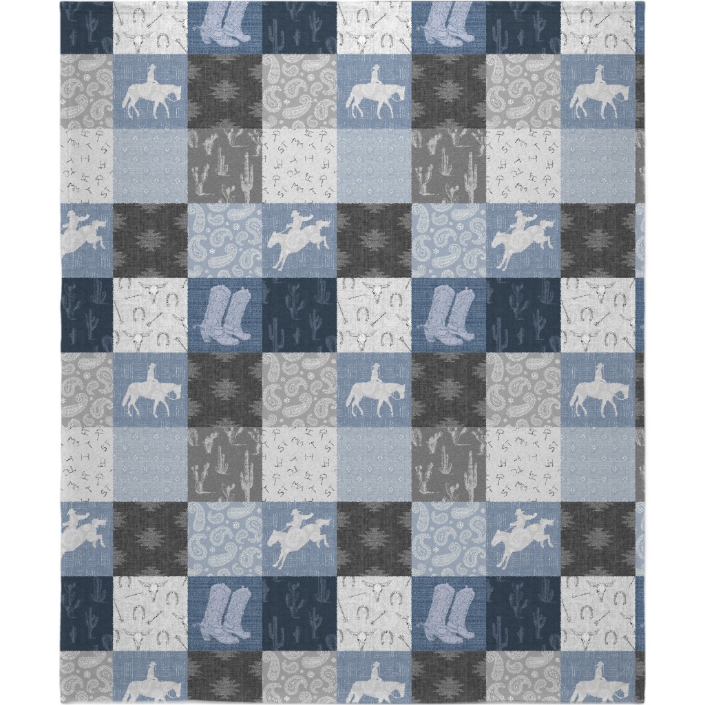 Lone Cowboy - Blue and Gray Blanket, Plush Fleece, 50x60, Blue