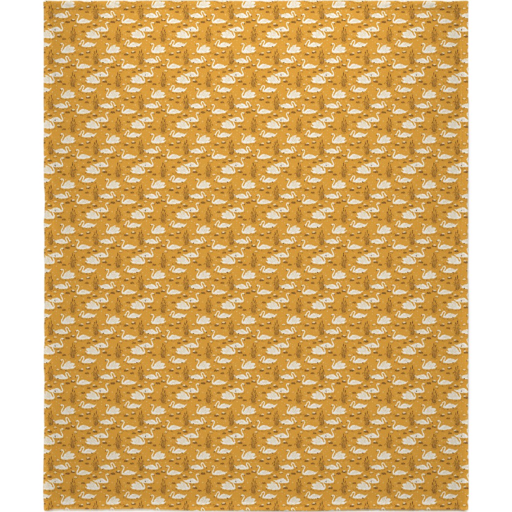 Summer Swans Blanket, Plush Fleece, 50x60, Yellow, Mustard