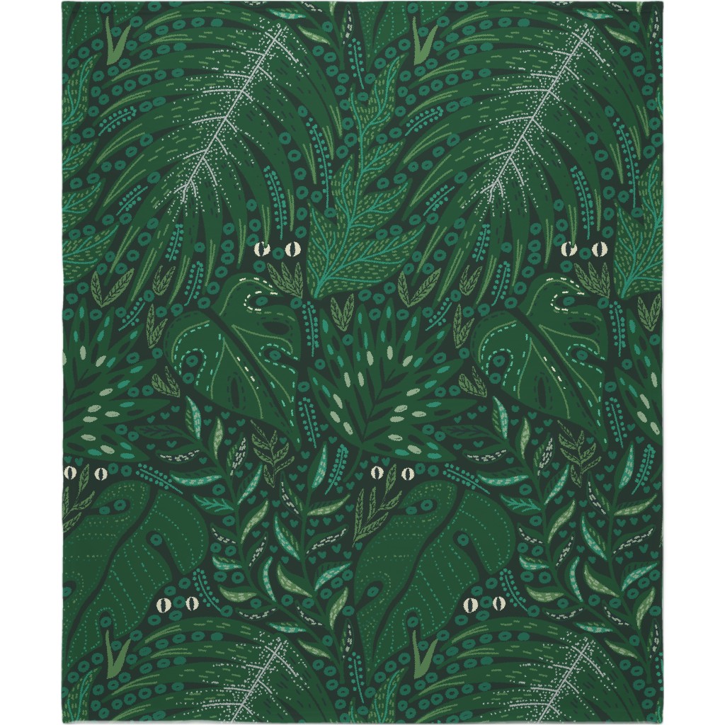 Hiding in Moody Tropical Leaves - Green Blanket, Plush Fleece, 50x60, Green, Classic Green