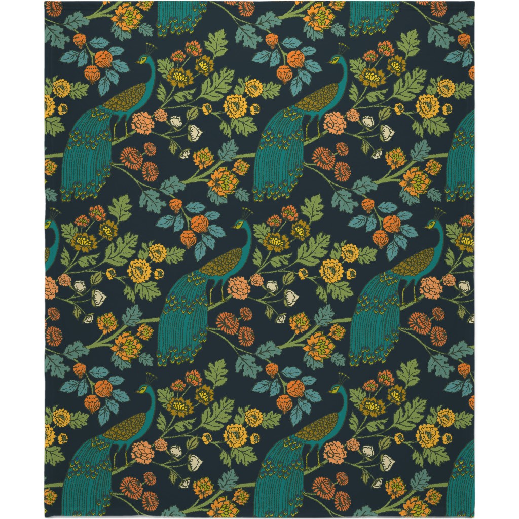 Peacock Garden - Midnight Wonderland Blanket, Plush Fleece, 50x60, Blue, True Blue