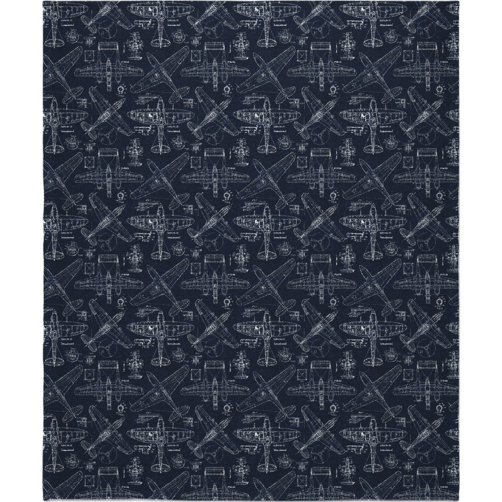 Airplanes - White and Blue Blanket, Plush Fleece, 50x60, Blue, True Blue