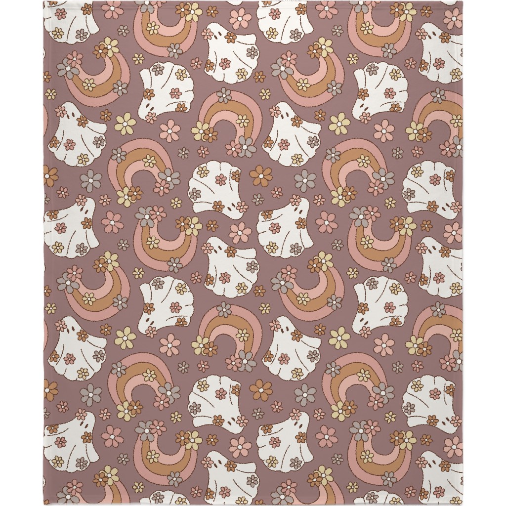 Boho Floral Ghosts Blanket, Plush Fleece, 50x60, Purple