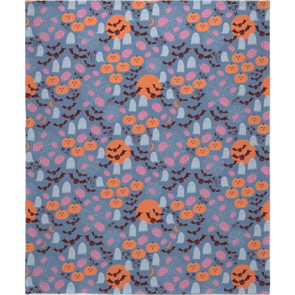 Cute Halloween - Blue and Orange Blanket, Plush Fleece, 50x60, Multicolor