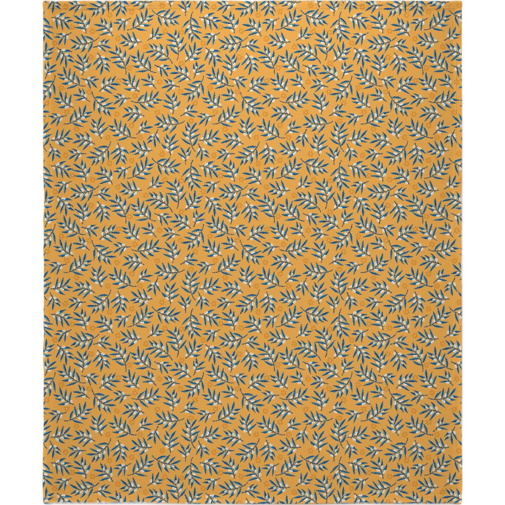 Olive Branches Hanukkah - Blue on Yellow Blanket, Plush Fleece, 50x60, Yellow, Classic Yellow