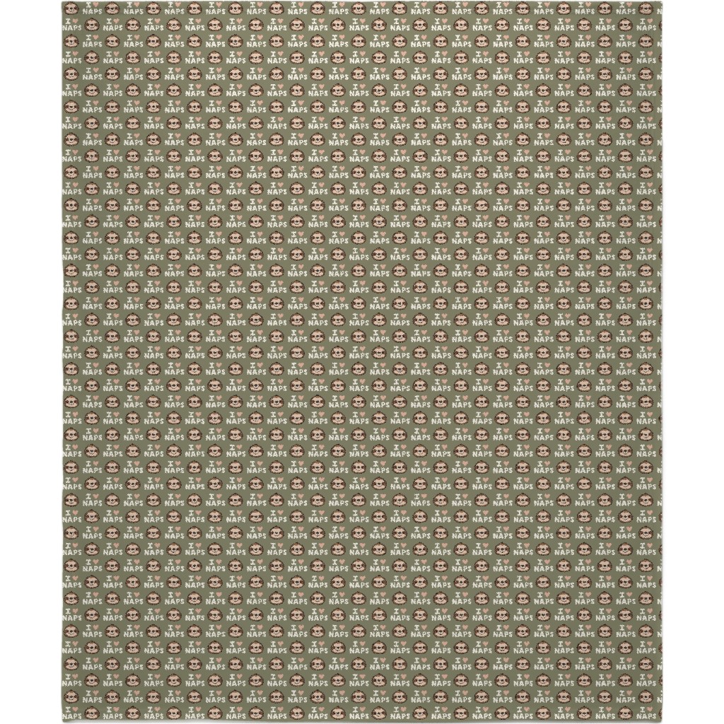 I Heart Naps - Cute Sloths - Olive Green Blanket, Plush Fleece, 50x60, Green
