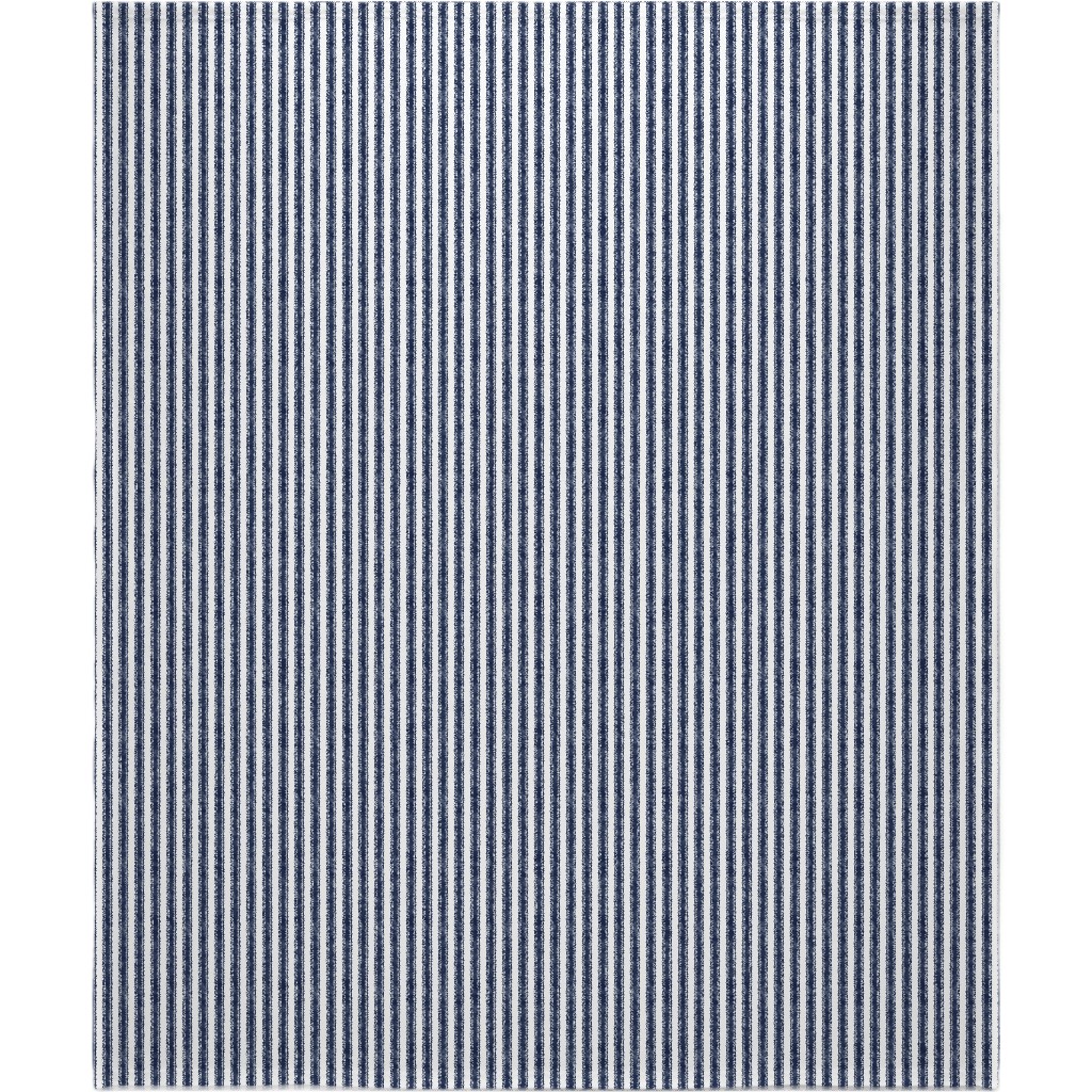 Vertical French Ticking Textured Pinstripes in Dark Midnight Navy and White Blanket, Plush Fleece, 50x60, Blue, True Blue