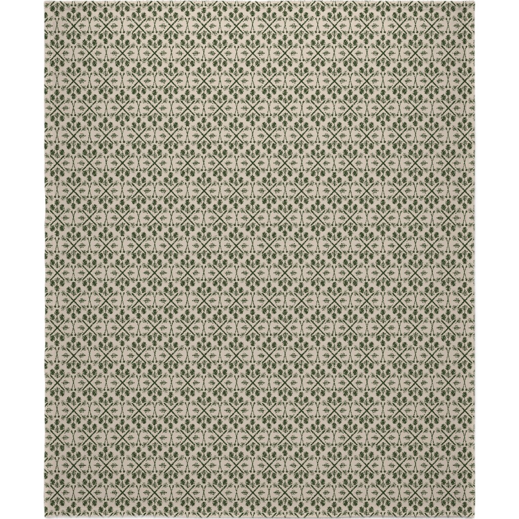 Winter Ski Season - Pine and Tan Blanket, Plush Fleece, 50x60, Green, Classic Green