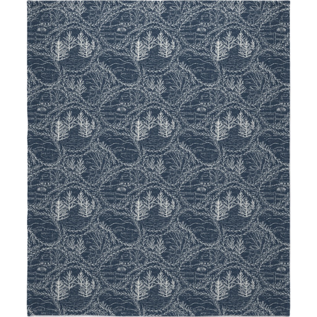 Winter Holiday Toile - Navy Blanket, Plush Fleece, 50x60, Blue