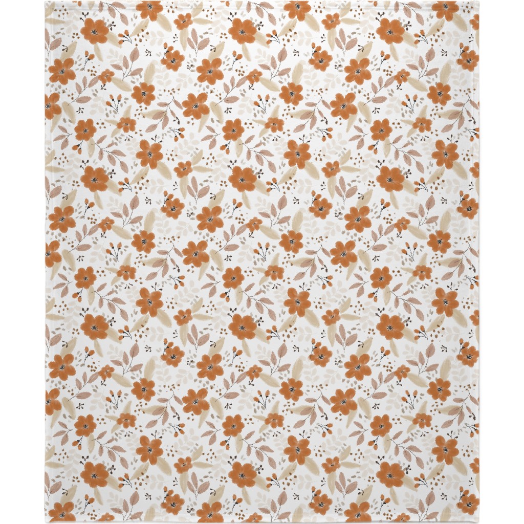 Fall Florals Blanket, Plush Fleece, 50x60, Orange, Antique White