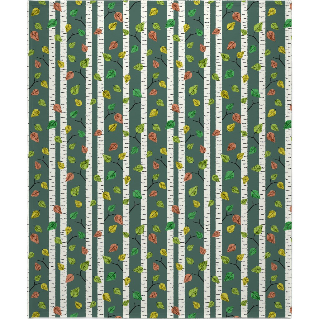 Autumn Birch Forest Blanket, Plush Fleece, 50x60, Green