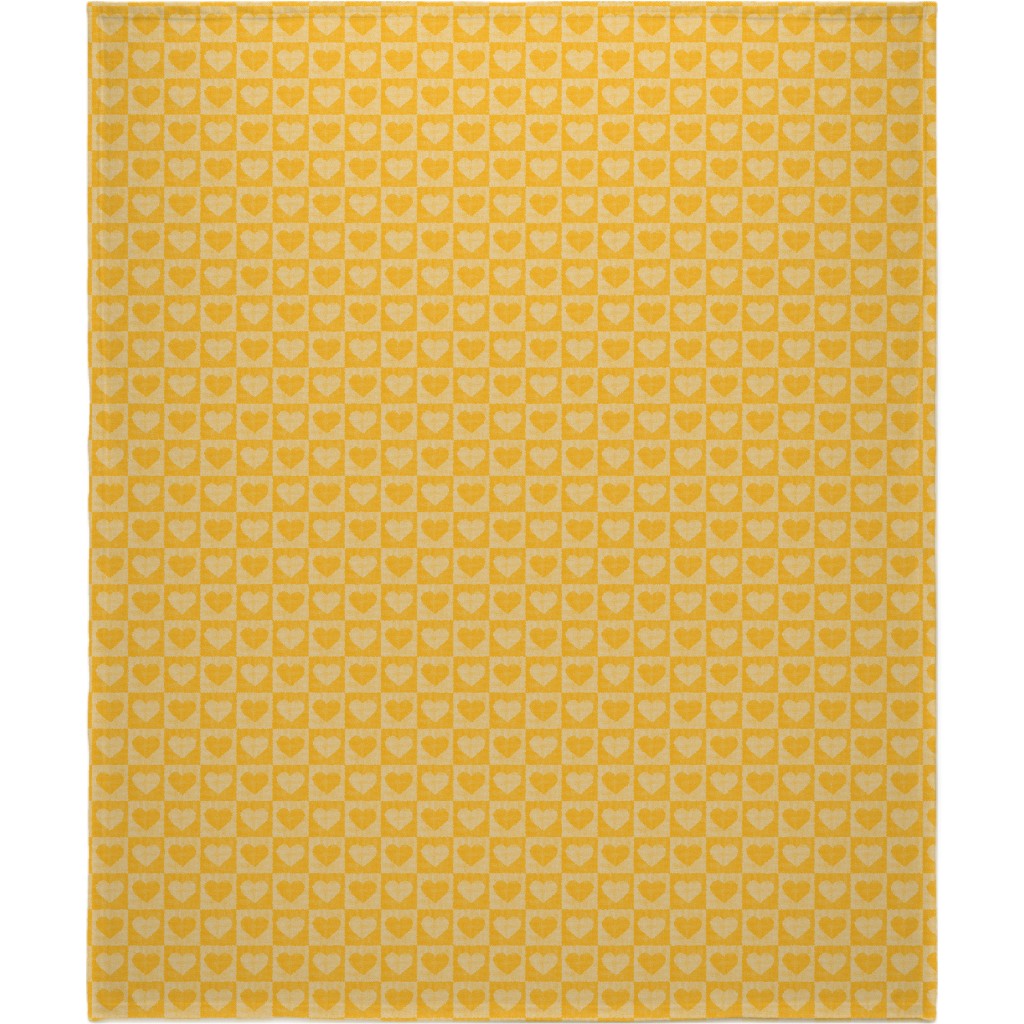 Love Hearts Check - Yellow Blanket, Plush Fleece, 50x60, Yellow
