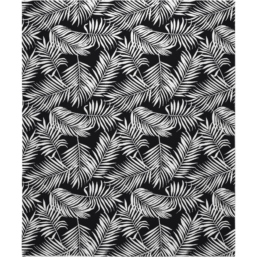 Palm Tree Leaves Blanket, Plush Fleece, 50x60, Black