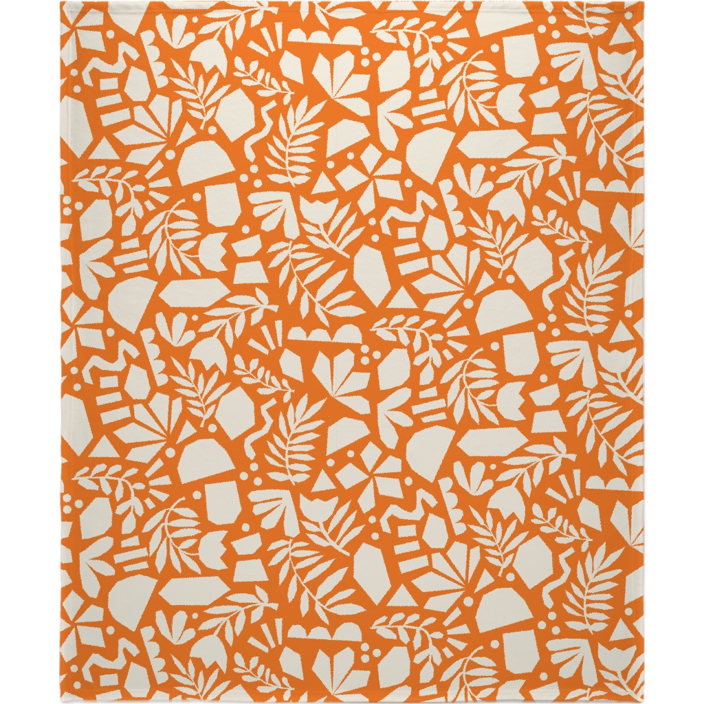 Paper Cut Floral Collage - Orange Blanket, Plush Fleece, 50x60, Orange, Orange