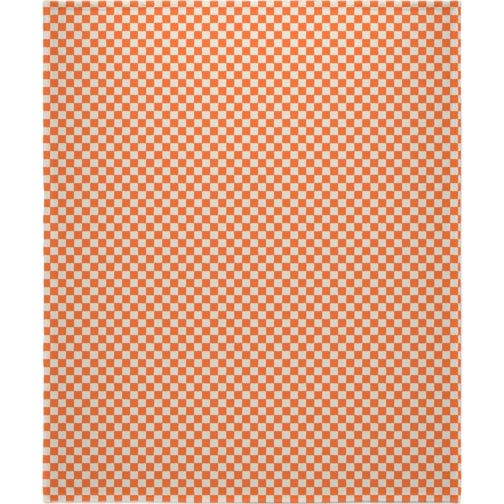 Retro Checkerboard - Bright Orange Blanket, Plush Fleece, 50x60, Orange, Orange