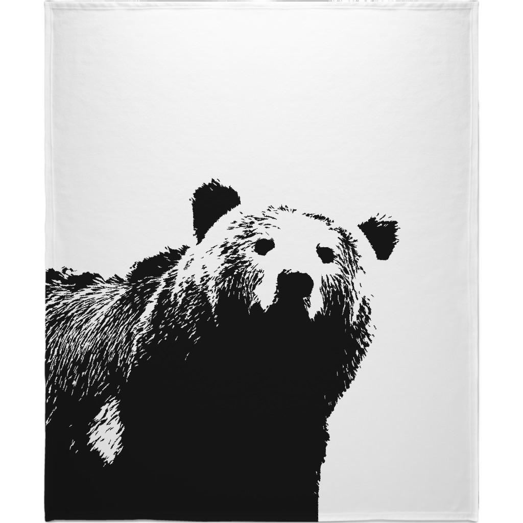 Bear - Black and White Blanket, Plush Fleece, 50x60, Black