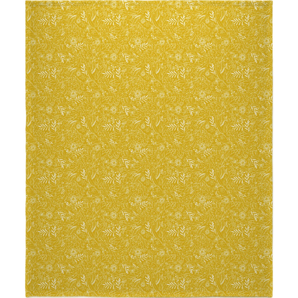 Botanical Floral Sketchbook - Yellow Blanket, Plush Fleece, 50x60, Yellow, Classic Yellow