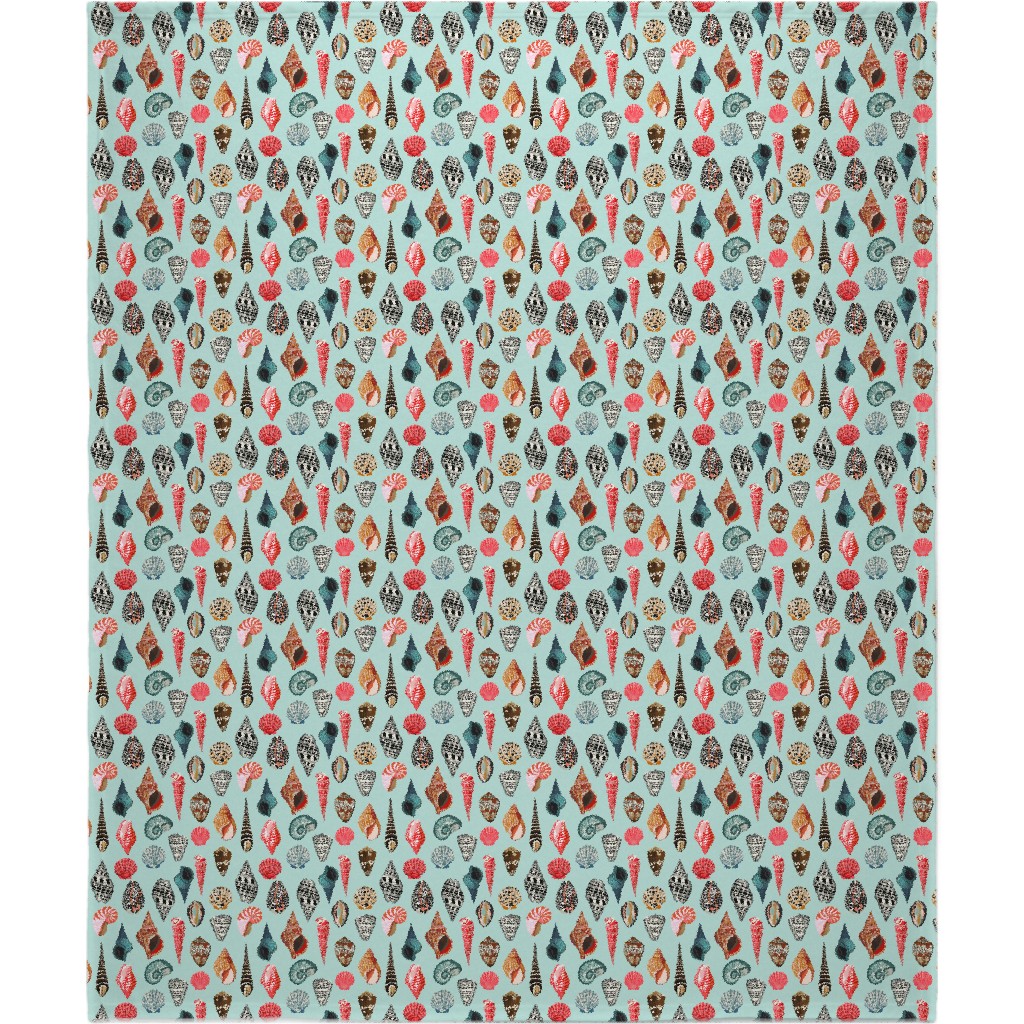 Seashells Beach Summer - Mint Blanket, Plush Fleece, 50x60, Multicolor