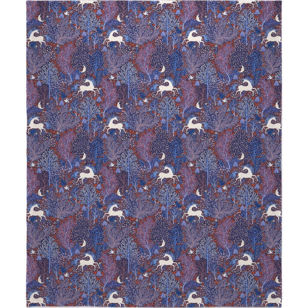 Unicorn in Nocturnal Forest - Purple Blanket, Plush Fleece, 50x60, Purple