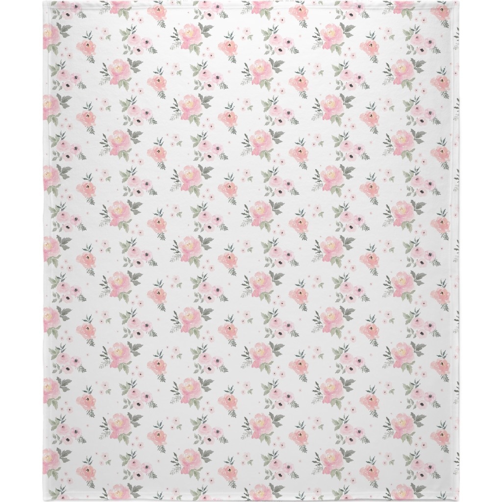 Sweet Blush Roses - Pink Blanket, Plush Fleece, 50x60, Pink
