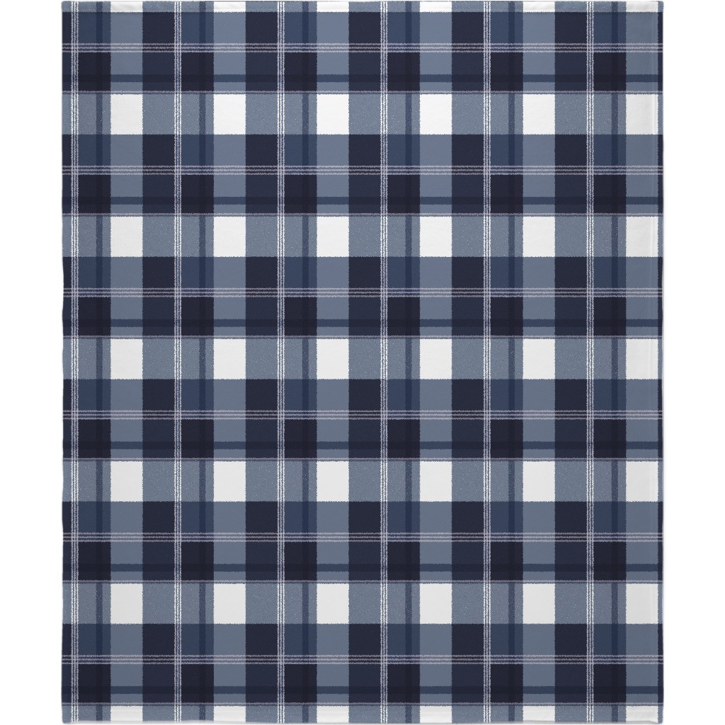 Navy Blue Plaid Blanket, Plush Fleece, 50x60, Blue