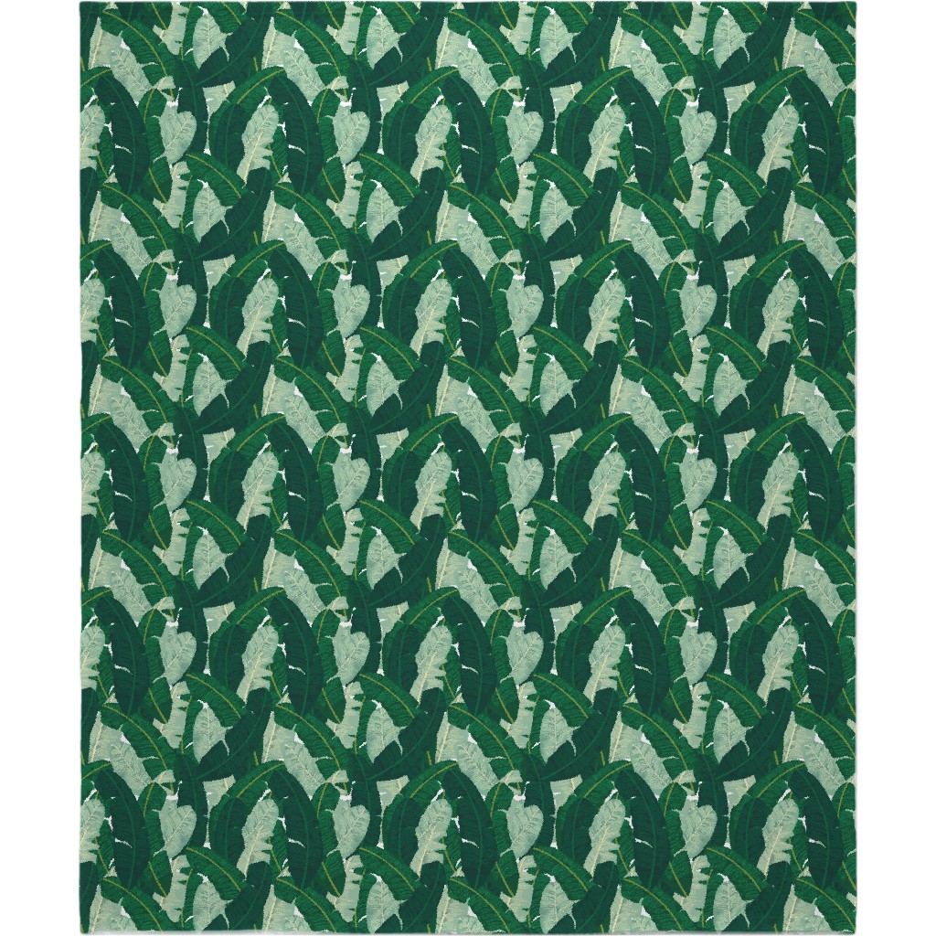 Classic Banana Leaves in Palm Springs Green Blanket, Plush Fleece, 50x60, Green