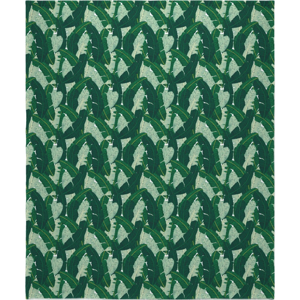 Classic Banana Leaves in Palm Springs Green Blanket, Plush Fleece, 50x60, Green, Classic Green
