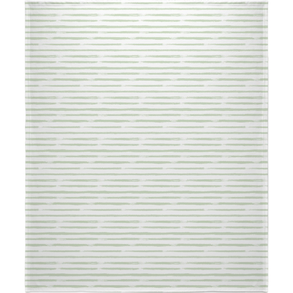 Sage and White Stripes Blanket, Plush Fleece, 50x60, Green