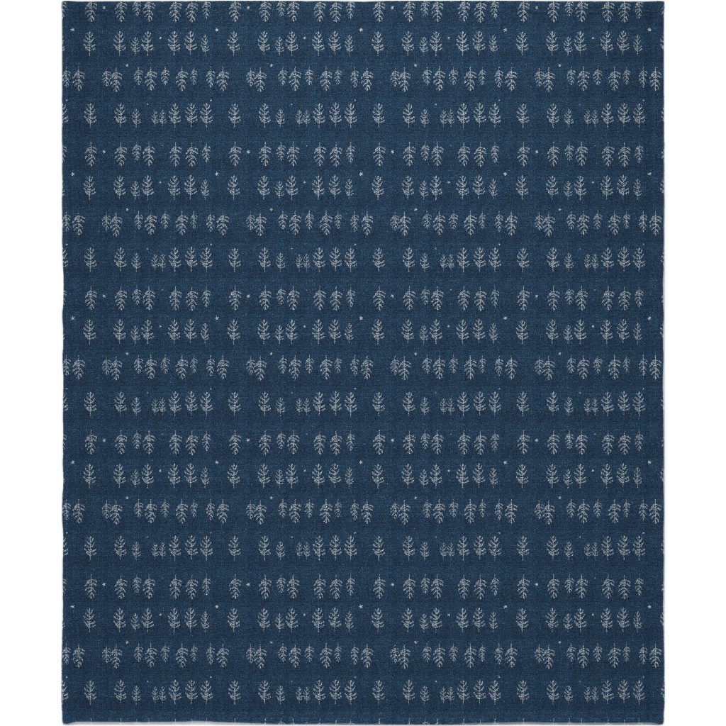 Arctic Night Forest - Navy Blanket, Plush Fleece, 50x60, Blue