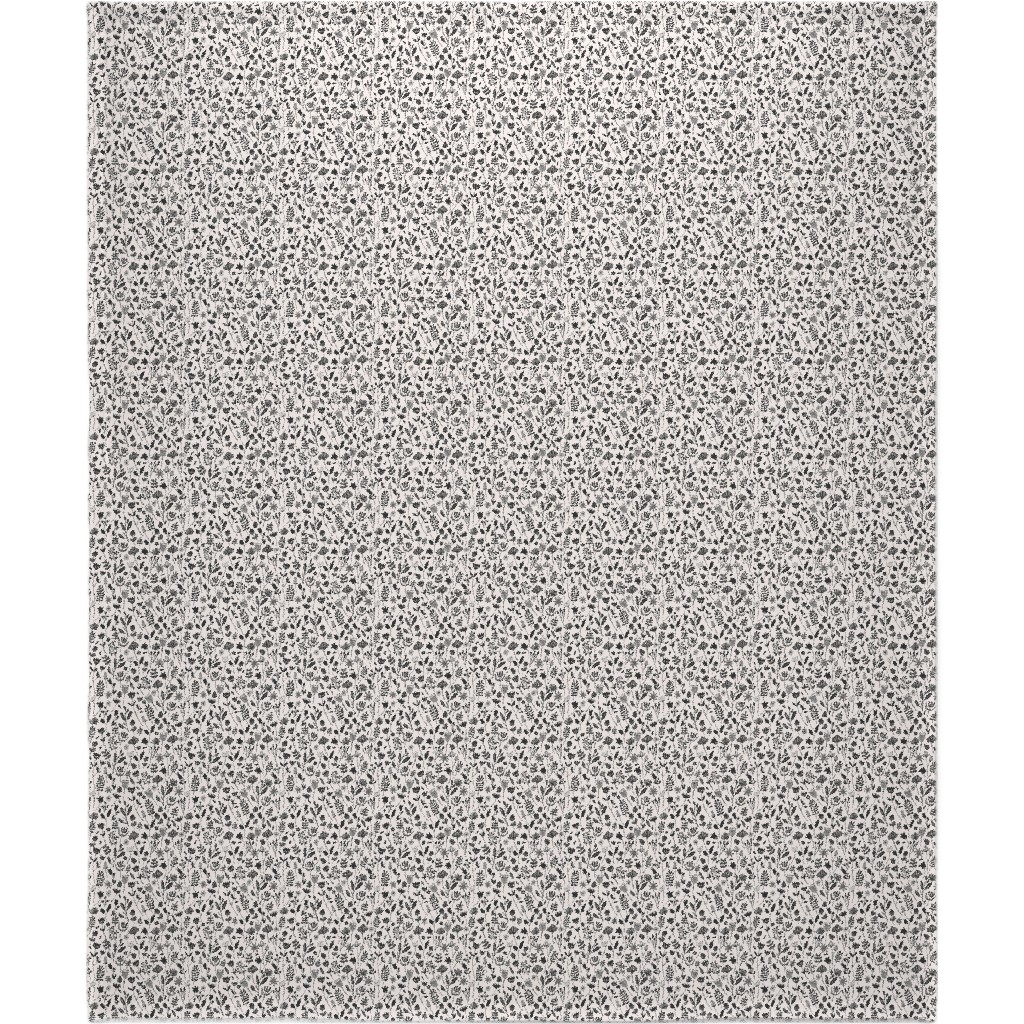 Folk Botanical Print - Neutral Blanket, Plush Fleece, 50x60, Beige, Pearl