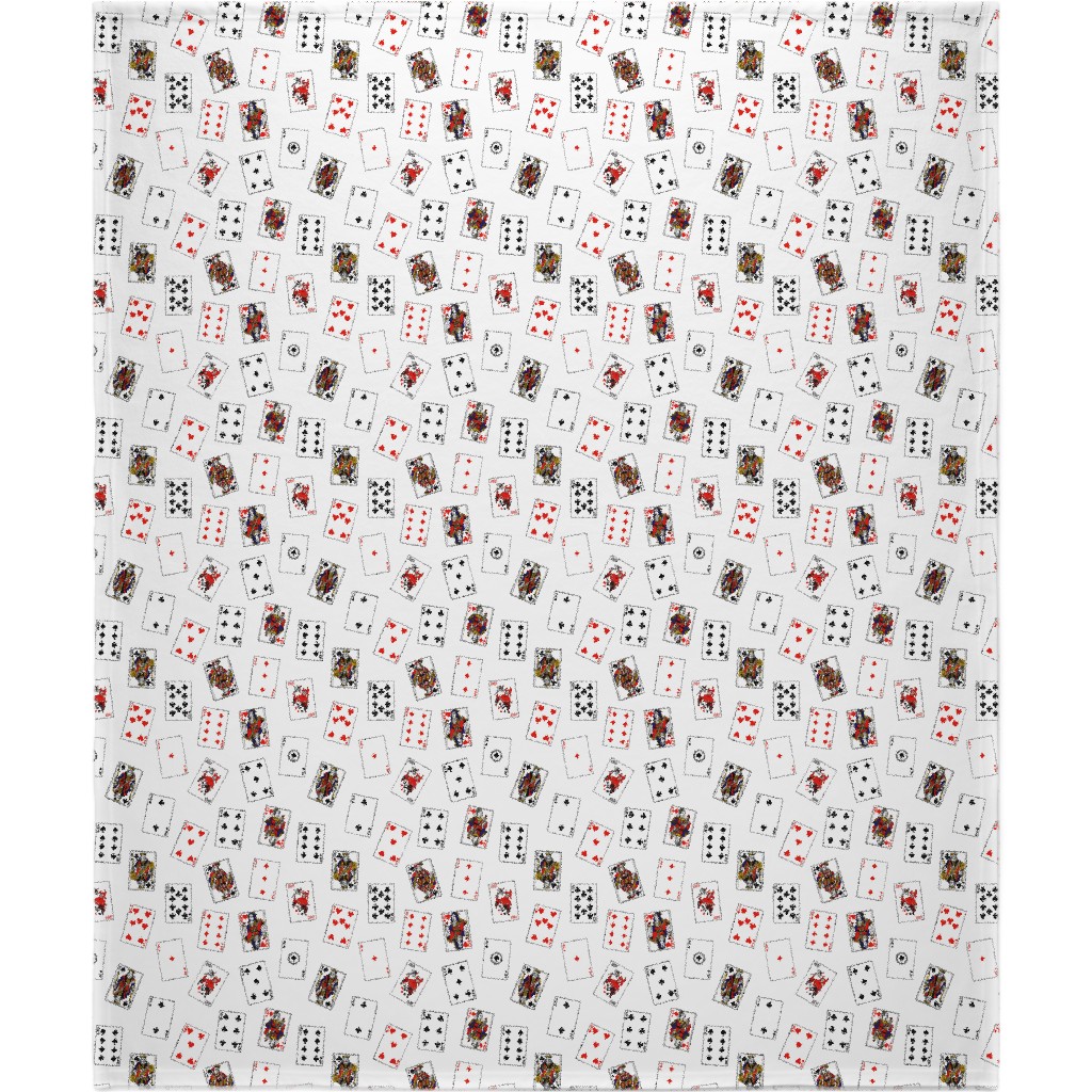 Scattered Playing Cards Blanket, Plush Fleece, 50x60, White, Red
