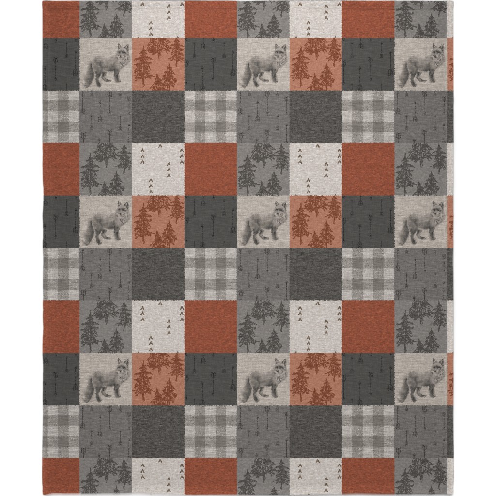 Fox and Arrows - Rust and Grey Blanket, Plush Fleece, 50x60, Gray, Gray