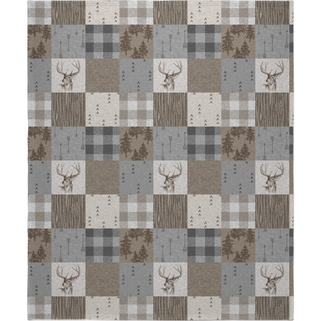 Rustic Buck - Brown and Grey Blanket, Plush Fleece, 50x60, Brown