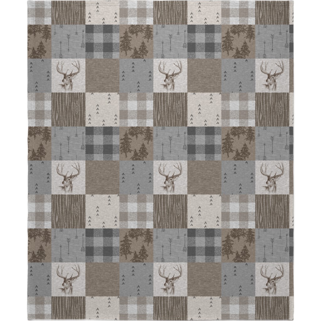 Rustic Buck - Brown and Grey Blanket, Plush Fleece, 50x60, Brown, Brown