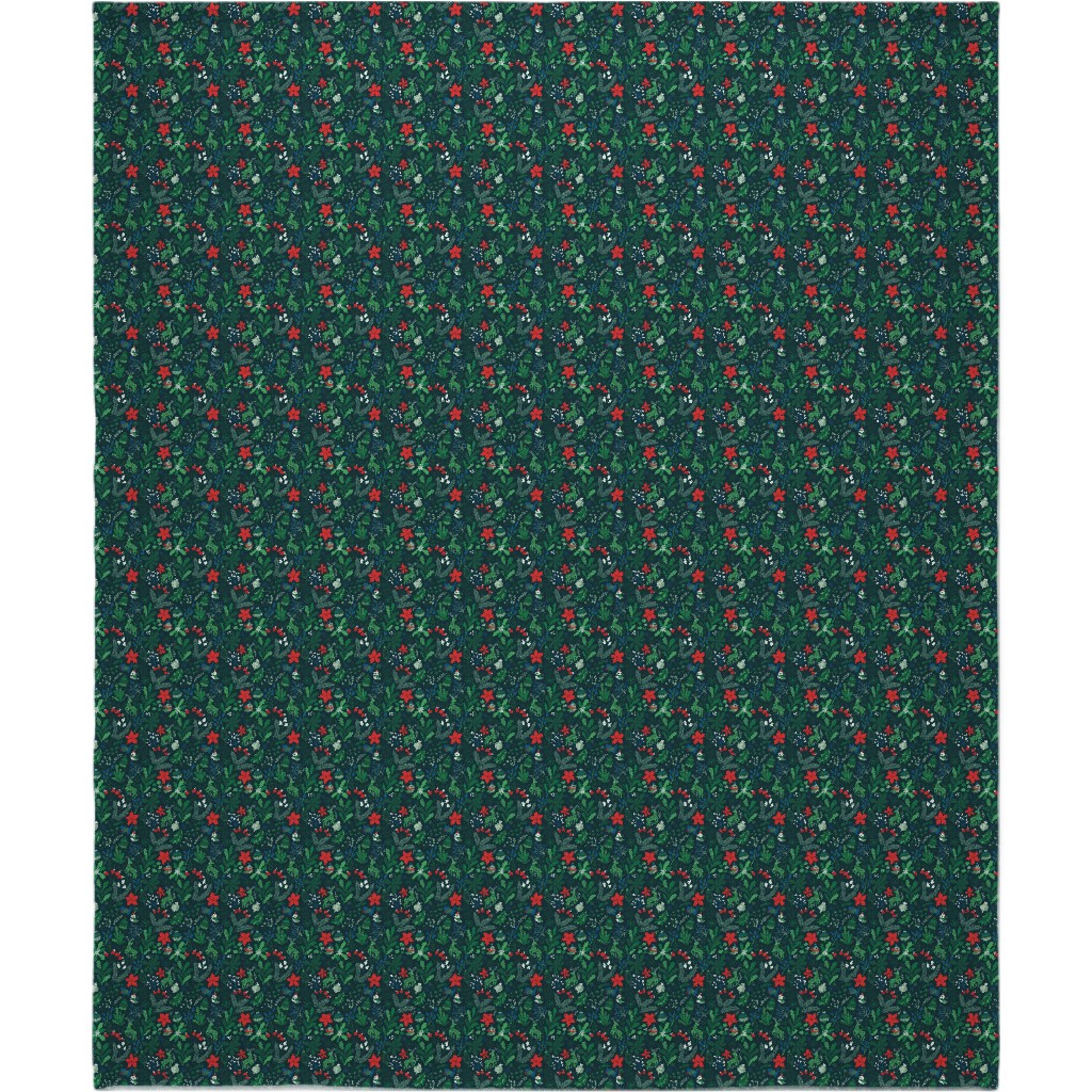 Merry Christmas Floral - Dark Blanket, Plush Fleece, 50x60, Green, Classic Green